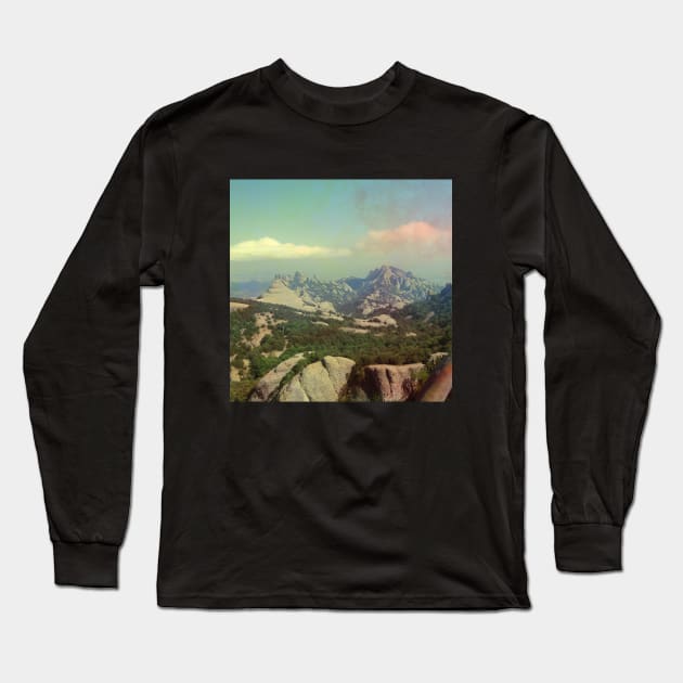 View from the Spanish mountain Spain sightseeing trip photography from city scape Barcelona Blanes Malgrat del Mar Santa Susuana Long Sleeve T-Shirt by BoogieCreates